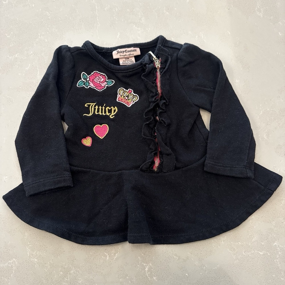Baby Juicy Couture Vintage Y2K Gray Velour Tracksuit 3-6 M Crown Hood Sweatsuit